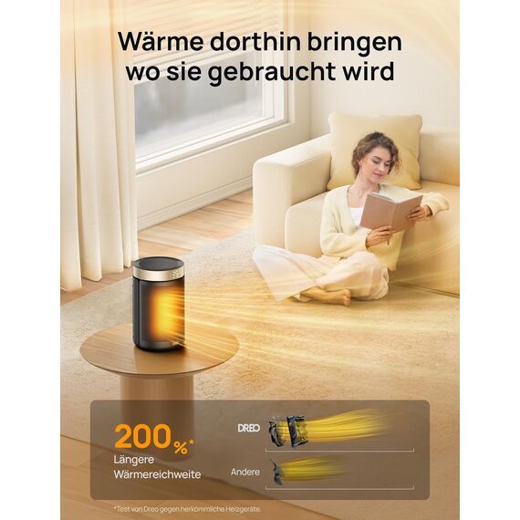 Dreo Energiesparender Heizlüfter, 34 dB Leiser 1500W Elektrischer PTC Keramik, Thermostat, Überhitzungs- & Kippschutz, 12 Std. Timer, Elektroheizung für Räume Schlafzimmer, Heater 316, Gold