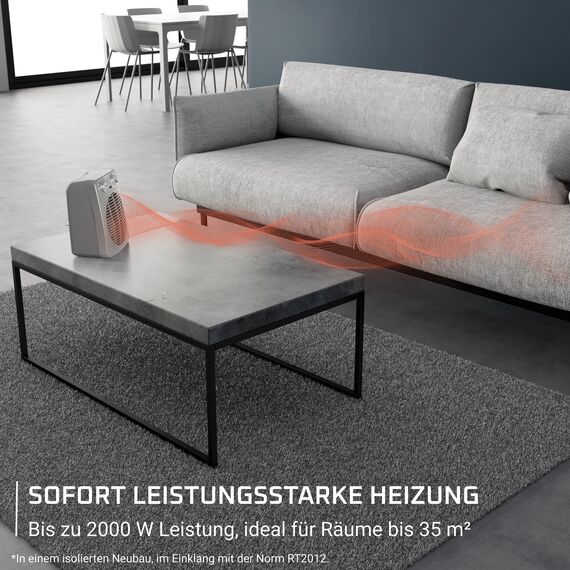 Rowenta Compact Power Heizlüfter, 2 Leistungsstufen, kompakte Abmessungen, Thermostat, Kühlstufe, Tragegriff, Grau, SO2212F0, Hellgrau