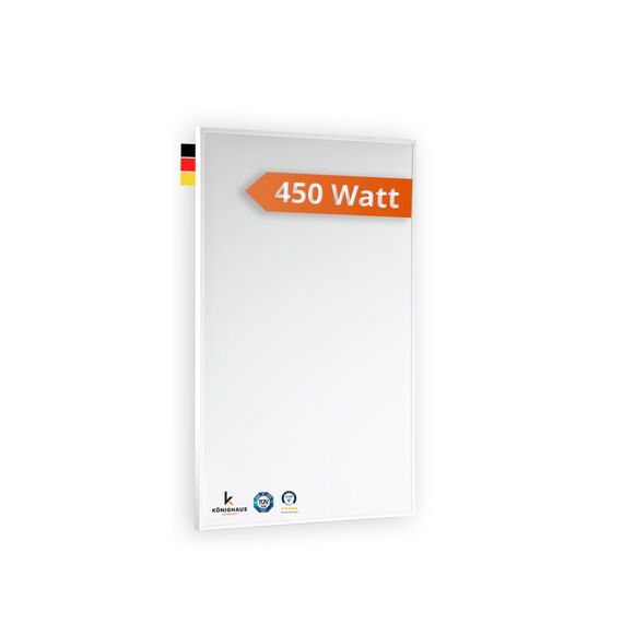 Könighaus Infrarotheizung - 450 Watt mit TÜV SÜD + 5 Jahre Herstellergarantie ✓ Doppelter Überhitzungsschutz ✓ Heizkörper in 2-4 min auf Betriebstemperatur ✓ Für Wandmontage