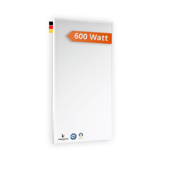 Könighaus Infrarotheizung - 600 Watt mit TÜV SÜD + 5 Jahre Herstellergarantie ✓ Doppelter Überhitzungsschutz ✓ Heizkörper in 2-4 min auf Betriebstemperatur ✓ Für Wandmontage ✓