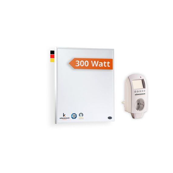 Könighaus Infrarotheizung - 300 Watt mit TÜV SÜD + 5 Jahre Herstellergarantie ✓ Doppelter Überhitzungsschutz ✓ Heizkörper in 2-4 min auf Betriebstemperatur ✓ inkl. Smart Thermostat