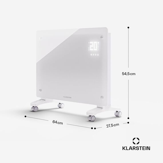 Klarstein Elektroheizung, 1500 W Konvektor Heizung Freistehend & Wandmontage, Elektroheizung Energiesparend mit App-Control & Bodenrollen, Heizung Elektrisch, Heizkörper Elektrisch mit Thermostat
