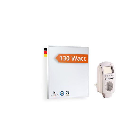 Könighaus Infrarotheizung - 130 Watt mit TÜV SÜD + 5 Jahre Herstellergarantie ✓ Doppelter Überhitzungsschutz ✓ Heizkörper in 2-4 min auf Betriebstemperatur ✓ inkl. Thermostat
