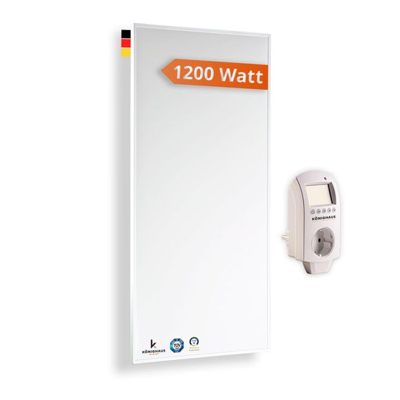 Könighaus Infrarotheizung - 1200 Watt + 5 Jahre Herstellergarantie ✓ Doppelter Überhitzungsschutz ✓ Für Wandmontage ✓ inkl. Smart Thermostat
