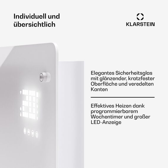 Klarstein Elektroheizung, 1500 W Konvektor Heizung Freistehend & Wandmontage, Elektroheizung Energiesparend mit App-Control & Bodenrollen, Heizung Elektrisch, Heizkörper Elektrisch mit Thermostat