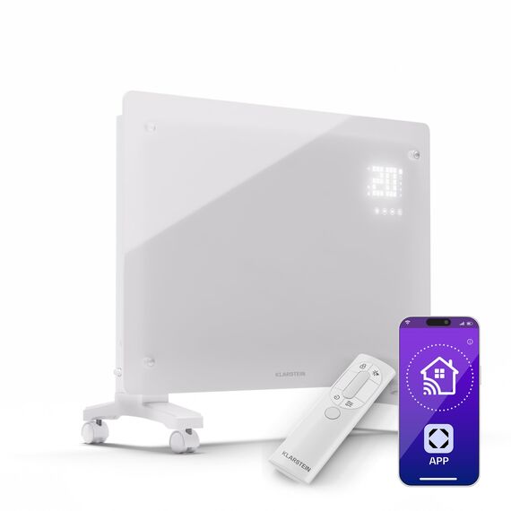 Klarstein Elektroheizung, 1500 W Konvektor Heizung Freistehend & Wandmontage, Elektroheizung Energiesparend mit App-Control & Bodenrollen, Heizung Elektrisch, Heizkörper Elektrisch mit Thermostat