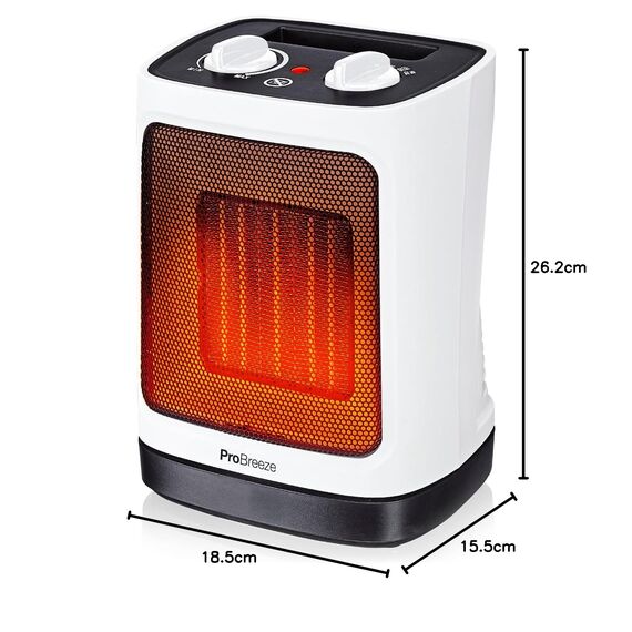 Pro Breeze 2000W Mini Keramik Heizlüfter energiesparend mit automatischer Oszillation, Zwei Leistungsstufen, Kleine Elektroheizung leise für Wohnzimmer, Büro, Terasse - Weiß
