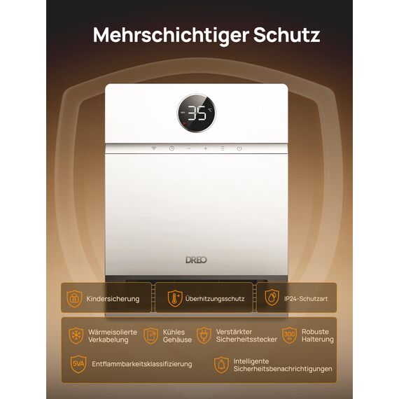 Dreo Smart Wandkonvektor, 30° Lüfterauslass, 2000W, einstellbarer Thermostat, Fernbedienung, Wochentimer, einfach zu montierende Heizung für den Innenbereich, kompatibel mit Alexa