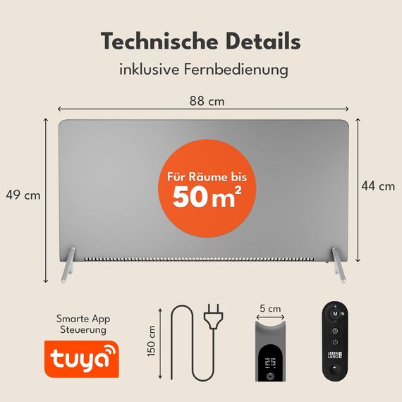 LEBENLANG Konvektor Elektroheizung Energiesparend - Inkl. WiFi & APP, Fernbedienung I Stand & Wandmontage I Eco Warm Heizgerät Elektrische Heizgeraete I Wand Heizung Elektrisch Elektro Heizkörper