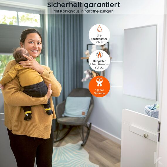Könighaus Infrarotheizung - 800 Watt mit TÜV SÜD + 5 Jahre Herstellergarantie ✓ Doppelter Überhitzungsschutz ✓ Heizkörper in 2-4 min auf Betriebstemperatur ✓ Für Wandmontage