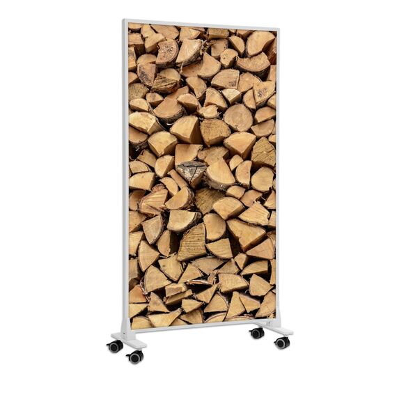 Könighaus Bild Infrarotheizung Standgerät - 450 Watt - Energiesparend = wärmt innerhalb von 2 Minuten - mit Standfüßen & Thermostat - mobile Standheizung - Echter Hingucker mit Motiv: Holzstapel
