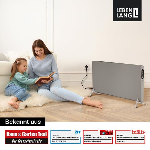 LEBENLANG Konvektor Elektroheizung Energiesparend - Inkl. WiFi & APP, Fernbedienung I Stand & Wandmontage I Eco Warm Heizgerät Elektrische Heizgeraete I Wand Heizung Elektrisch Elektro Heizkörper