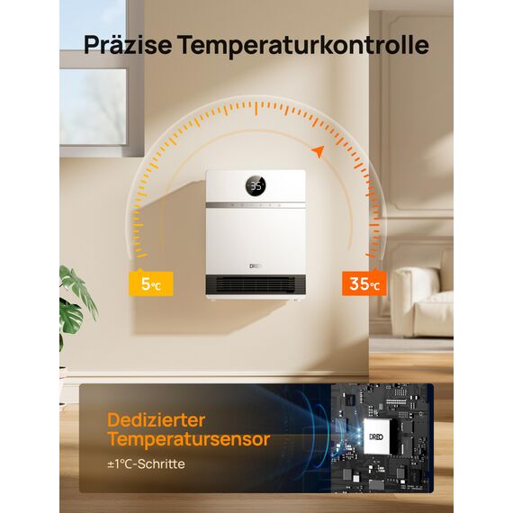 Dreo Smart Wandkonvektor, 30° Lüfterauslass, 2000W, einstellbarer Thermostat, Fernbedienung, Wochentimer, einfach zu montierende Heizung für den Innenbereich, kompatibel mit Alexa