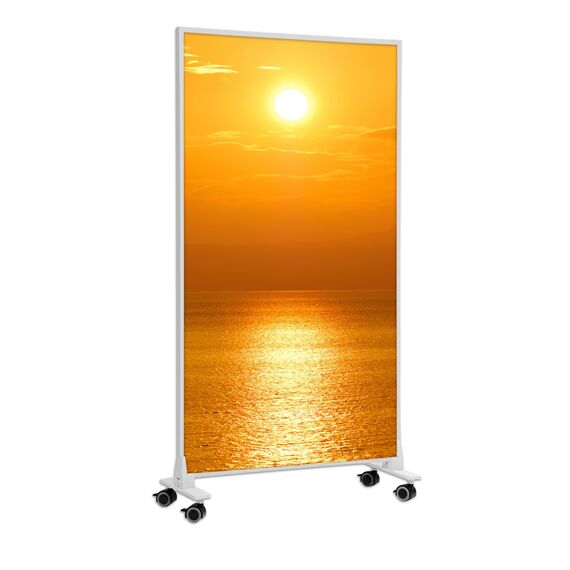 Könighaus Bild Infrarotheizung Standgerät - 800 Watt - Energiesparend = wärmt innerhalb von 2 Minuten - mit Standfüßen & Thermostat - mobile Standheizung - Echter Hingucker mit Motiv: Sonnenaufgang