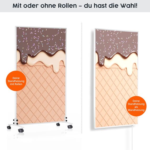 Könighaus Bild Infrarotheizung Standgerät - 600 Watt - Energiesparend = wärmt innerhalb von 2 Minuten - mit Standfüßen & Thermostat - mobile Standheizung - Echter Hingucker mit Motiv: Türk. Teppich