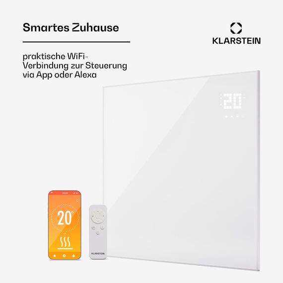Klarstein Infrarotheizung mit Thermostat, 1200W Elektroheizung, Smart Home Bild-Infrarotheizung zur Wandmontage, IR mit App-Steuerung & Erkennung offener Fenster, Feuchtraum Heizkörper CO2-Frei