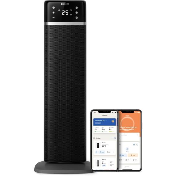Philips 5000 Turmheizlüfter, 2000W, App-gesteuert, bis zu 50% Energieersparnis, Temp-Anzeige, 5 Sicherheitsfunktionen, 4 Modi, 60° Oszillation, leise, schwarz/grau (CX5120/11)