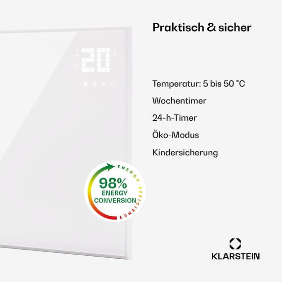 Klarstein Infrarotheizung mit Thermostat, 360W Elektroheizung, Smart Home Bild-Infrarotheizung zur Wandmontage, IR mit App-Steuerung & Erkennung offener Fenster, Feuchtraum Heizkörper CO2-Frei