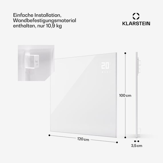 Klarstein Infrarotheizung mit Thermostat, 1200W Elektroheizung, Smart Home Bild-Infrarotheizung zur Wandmontage, IR mit App-Steuerung & Erkennung offener Fenster, Feuchtraum Heizkörper CO2-Frei