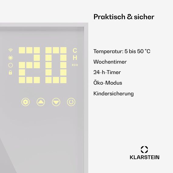 Klarstein Infrarotheizung mit Thermostat, 1200W Elektroheizung, Smart Home Infrarotheizung zur Wandmontage, IR mit App-Steuerung & Erkennung Offener Fenster, Effizienter Feuchtraum Heizkörper CO2-Frei