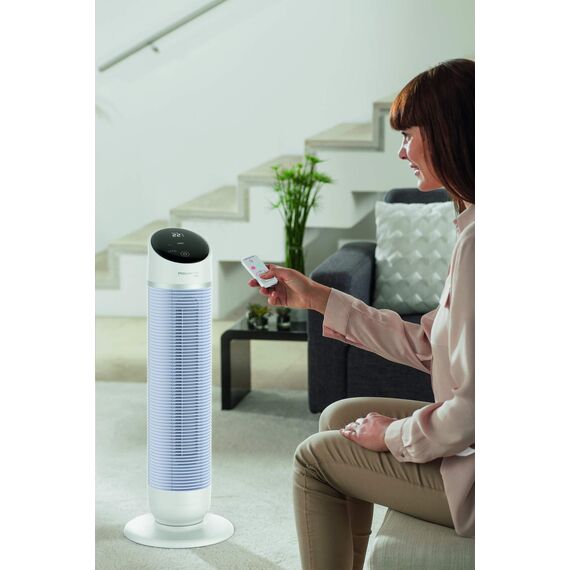 Rowenta 3-in-1 Turmventilator Silent Comfort, Heizlüfter, Ventilator und Luftfilter, 10 Stufen für jeden Bedarf, Eco-Heizmodus, Smart-Modus, Fernbedienung, Timer, Auto-Off, weiß, HQ8120