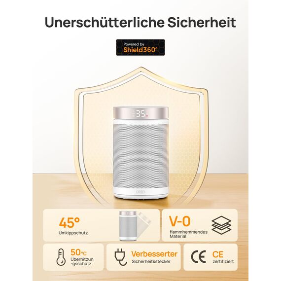 Dreo Energiesparender Heizlüfter, 34 dB Leiser 1500W Elektrischer PTC Keramik, Thermostat, 3 Modus 3 Geschwindigkeit, Überhitzungs- & Kippschutz, 12 Std. Timer, Elektroheizung für Räume Schlafzimmer