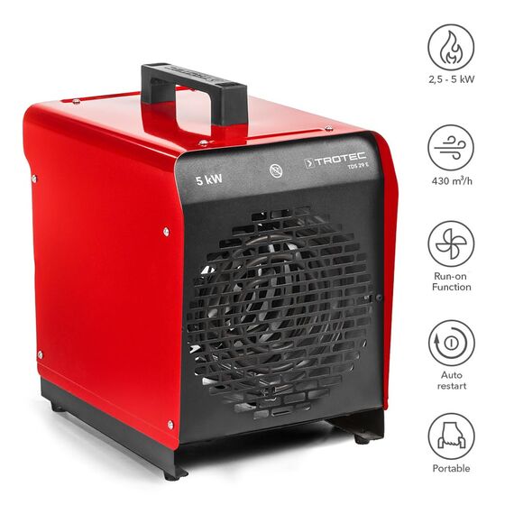 TROTEC Heizlüfter TDS 29 E – Heizleistung 2,5 kW / 5 kW – Bauheizer Luftmenge 430 m³/h – Heizgebläse für Werkstatt, Industrie, Halle, Garage