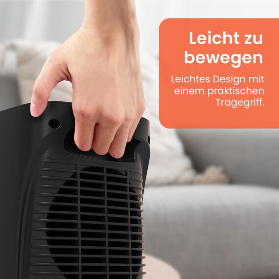 Pro Breeze 1800W Mini Keramik Heizlüfter mit zwei Leistungsstufen, automatischer Oszillation & Kaltstufe für Bad, Wohnzimmer, Büro, Terrasse - Schwarz