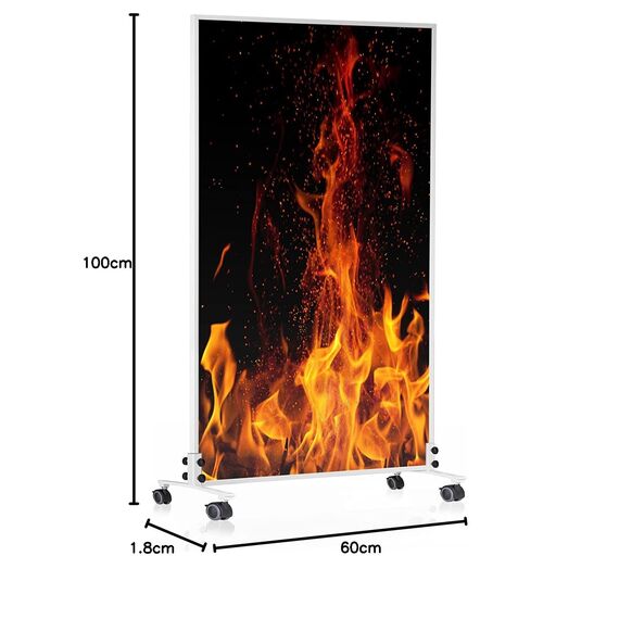 Könighaus Bild Infrarotheizung Standgerät - 800 Watt - Energiesparend = wärmt innerhalb von 2 Minuten - mit Standfüßen & Thermostat - mobile Standheizung - Echter Hingucker mit Motiv: Lagerfeuer