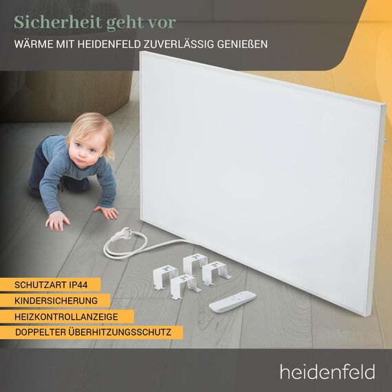 Heidenfeld Infrarotheizung HF-HP140 | 500 Watt bis 15 m² | 3in1 Steuerung via App | Fernbedienung | Touch-Bedienfeld | Mobile Elektroheizung | Infrarot Heizkörper mit Thermostat (HF-HP140 500 Watt)