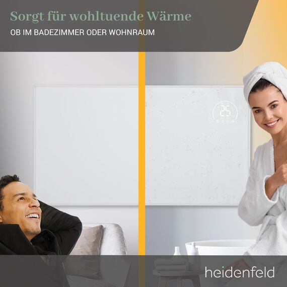 Heidenfeld Infrarotheizung HF-HP140 | 500 Watt bis 15 m² | 3in1 Steuerung via App | Fernbedienung | Touch-Bedienfeld | Mobile Elektroheizung | Infrarot Heizkörper mit Thermostat (HF-HP140 500 Watt)