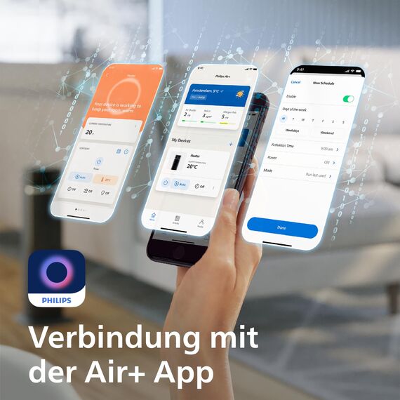 Philips 5000 Turmheizlüfter, 2000W, App-gesteuert, bis zu 50% Energieersparnis, Temp-Anzeige, 5 Sicherheitsfunktionen, 4 Modi, 60° Oszillation, leise, schwarz/grau (CX5120/11)