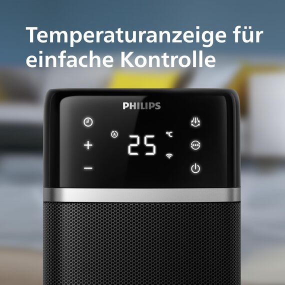 Philips 5000 Turmheizlüfter, 2000W, App-gesteuert, bis zu 50% Energieersparnis, Temp-Anzeige, 5 Sicherheitsfunktionen, 4 Modi, 60° Oszillation, leise, schwarz/grau (CX5120/11)