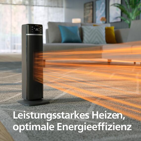 Philips 5000 Turmheizlüfter, 2000W, App-gesteuert, bis zu 50% Energieersparnis, Temp-Anzeige, 5 Sicherheitsfunktionen, 4 Modi, 60° Oszillation, leise, schwarz/grau (CX5120/11)