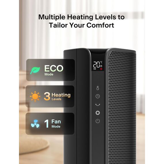 PELONIS Turmheizung Elektrischer Heizlüfter 2000W mit Fernbedienung, 2S Schnellheizung, 75° Oszillation, ECO Modus, Überhitzungs- & Kippschutz, Leise Keramikheizung für Schlafzimmer & Büro