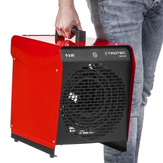 TROTEC Elektroheizgebläse TDS 50 E – 9 kW (Stufe 3), 4,5 kW (Stufe 2), 845 m³/h Luftleistung, Thermostat, Ventilatorfunktion, robustes Metallgehäuse