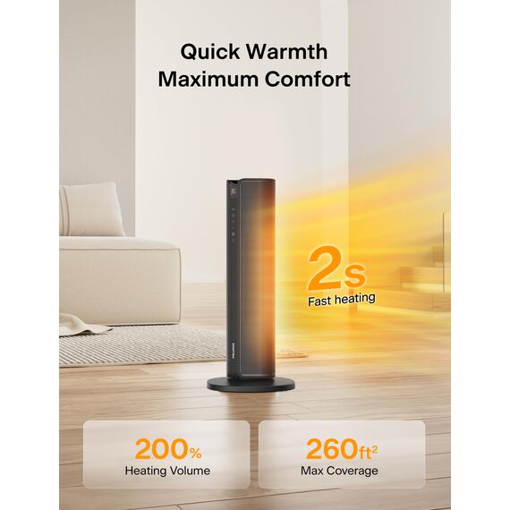 PELONIS Turmheizung Elektrischer Heizlüfter 2000W mit Fernbedienung, 2S Schnellheizung, 75° Oszillation, ECO Modus, Überhitzungs- & Kippschutz, Leise Keramikheizung für Schlafzimmer & Büro