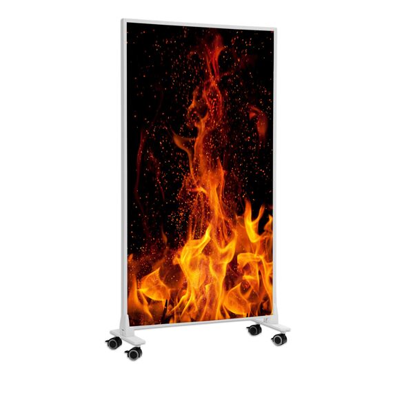 Könighaus Bild Infrarotheizung Standgerät - 1000 Watt - Energiesparend = wärmt innerhalb von 2 Minuten - mit Standfüßen & Thermostat - mobile Standheizung - Echter Hingucker mit Motiv: Lagerfeuer