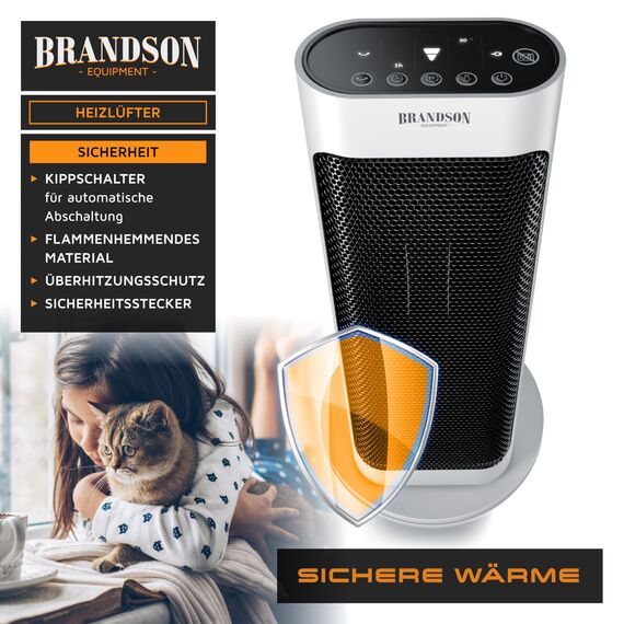 Brandson - Heizlüfter energiesparend leise - elektrischer Keramik Heizstrahler - Elektroheizung mit Fernbedienung - Oszillation - Überhitzungsschutz - Thermostat - Badezimmer Schlafzimmer Wohnzimmer
