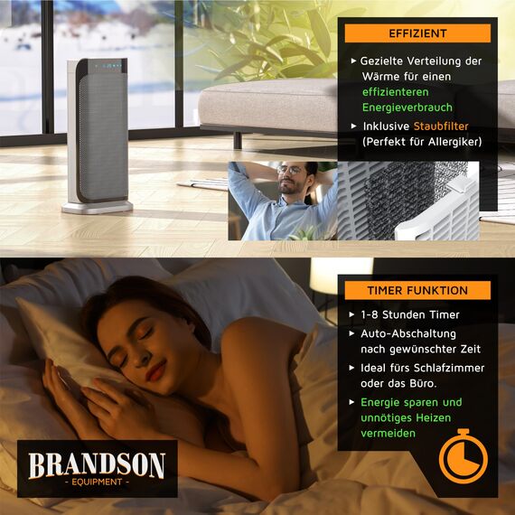 Brandson - Heizlüfter 2000 Watt mit Fernbedienung - Groß und Stark - Preisträger - energiesparend leise - Bad Wohnzimmer Kinderzimmer Babys - Oszillationsfunktion - Heizung Heater - GS zertifiziert