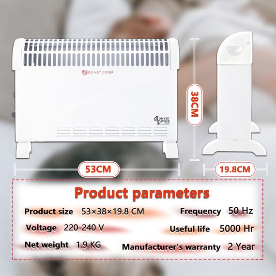 DONYER POWER Elektrische Konvektor-Heizung 2000W Raumheizung Sicher und effizient