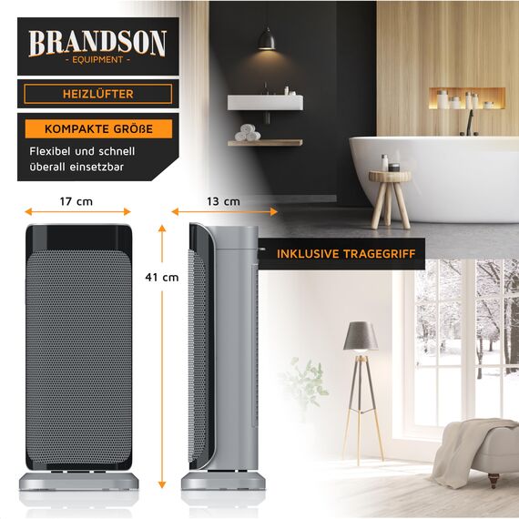 Brandson - Heizlüfter 2000 Watt mit Fernbedienung - Groß und Stark - Preisträger - energiesparend leise - Bad Wohnzimmer Kinderzimmer Babys - Oszillationsfunktion - Heizung Heater - GS zertifiziert