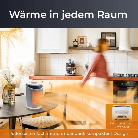 KLAMER Heizlüfter 2000 W PTC Keramik energiesparend, 3 Heizstufen inkl. Eco-Modus, 9 Std. Timer, Thermostat, Überhitzungs- & Kippschutz mit Fernbedienung