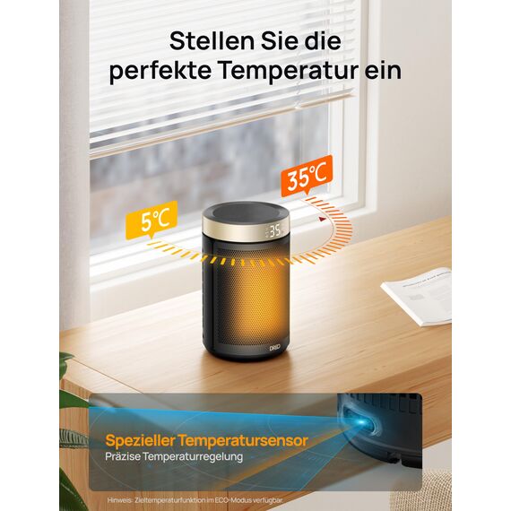 Dreo Energiesparender Heizlüfter, 1500W energiesparender leiser Raumheizer, tragbare Keramik-Fan-Heizer, Thermostat 3 Modi 12H Timer, Überhitzungs- und Kippschutz, für Schlafzimmer, Atom 316, Gold