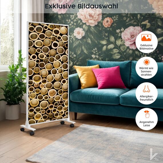 Könighaus Bild Infrarotheizung Standgerät - 1200 Watt - Energiesparend = wärmt innerhalb von 2 Minuten - mit Standfüßen & Thermostat - mobile Standheizung - Echter Hingucker mit Motiv: Spindeltreppe