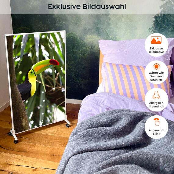 Könighaus Infrarotheizung Standgerät - 450 Watt - Energiesparend = wärmt innerhalb von 2 Minuten - Elektroheizung mit Standfüßen & Thermostat - mobile Standheizung mit Rollen - Deutscher Hersteller