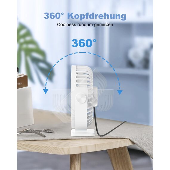 TriPole Ventilator Leiser, Mini Ventilator mit 3 Gang, USB Tischventilator Leistungsstarker Tragbarer mit 360°Neigung. Elektrischer Ventilator klein für Einsatz Büro, Schlafzimmer,Reisen-Weiß