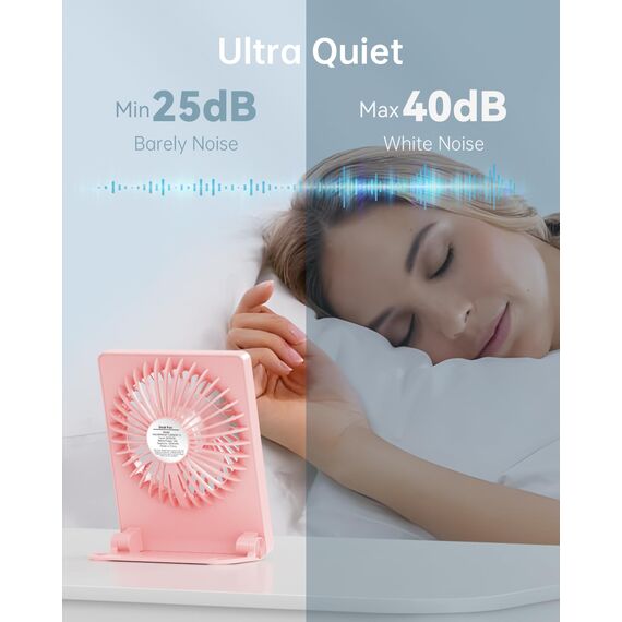 TriPole Schreibtisch Ventilator, 180° Tragbar mit 3-Geschwindigkeits USB, Ultradünner Mini für Home Office Reisegeschenke für Frauen Männer, Batteriebetrieben, Rosa