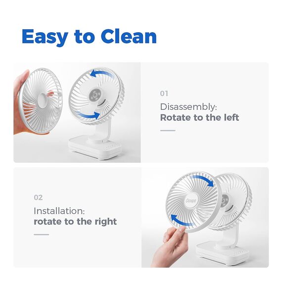 OCOOPA USB Ventilator Ultra Leise - 4000mAh Tischventilator, 4 Geschwindigkeiten, Mini Ventilator für den Schreibtisch, Zuhause und Büro, weiß