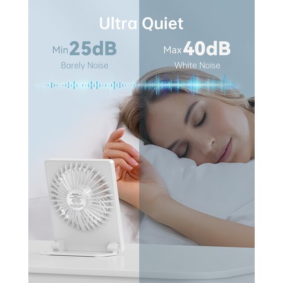 TriPole Schreibtisch Ventilator Batteriebetrieben, 180° Tragbar, 3-Geschwindigkeits USB, Ultradünner Mini für Home Office Reisegeschenke für Frauen Männer, Weiß